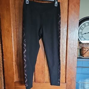 Calvin Klein Performance Black Leggings M | Pink Glitter Side Stripe Athletic